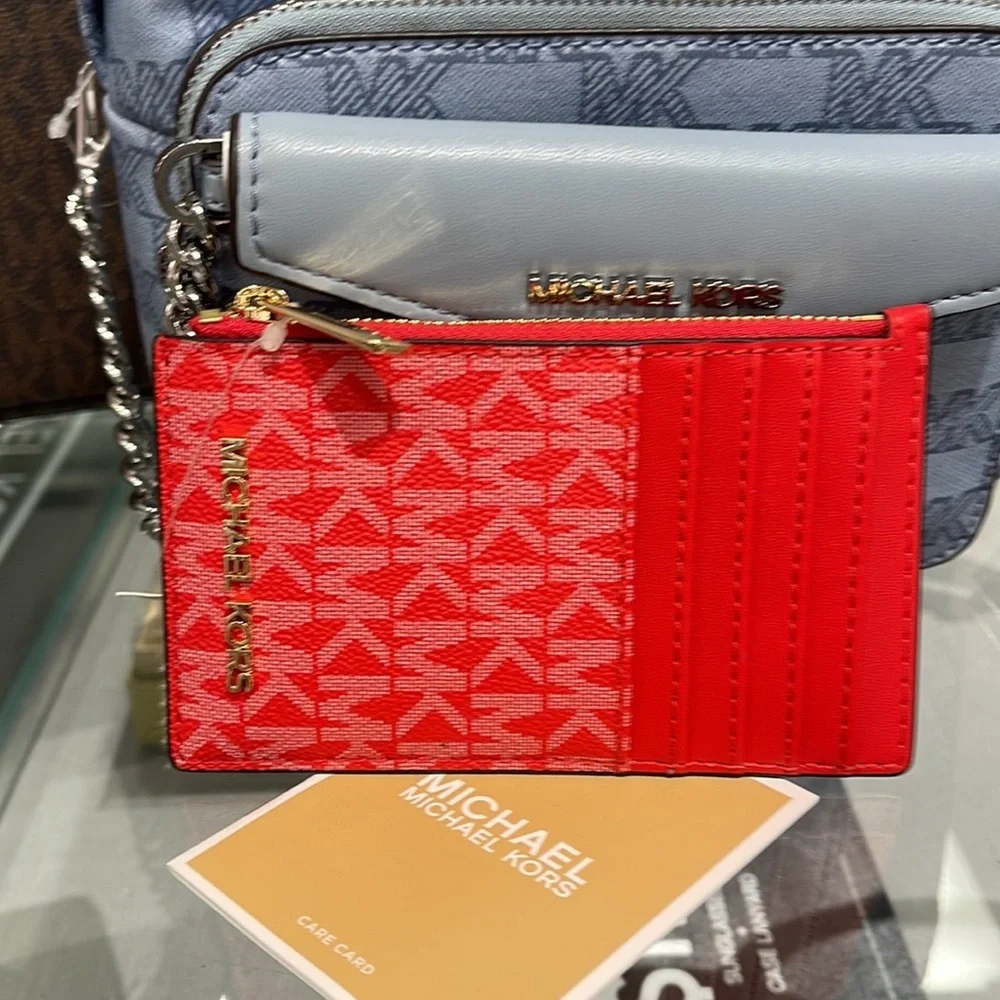 Michael Kors Jet Set Travel Medium Top Zip Card Case Wallet Dark Sangria  NWT